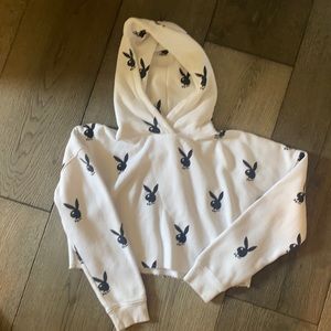 Playboy cropped white and black hoodie